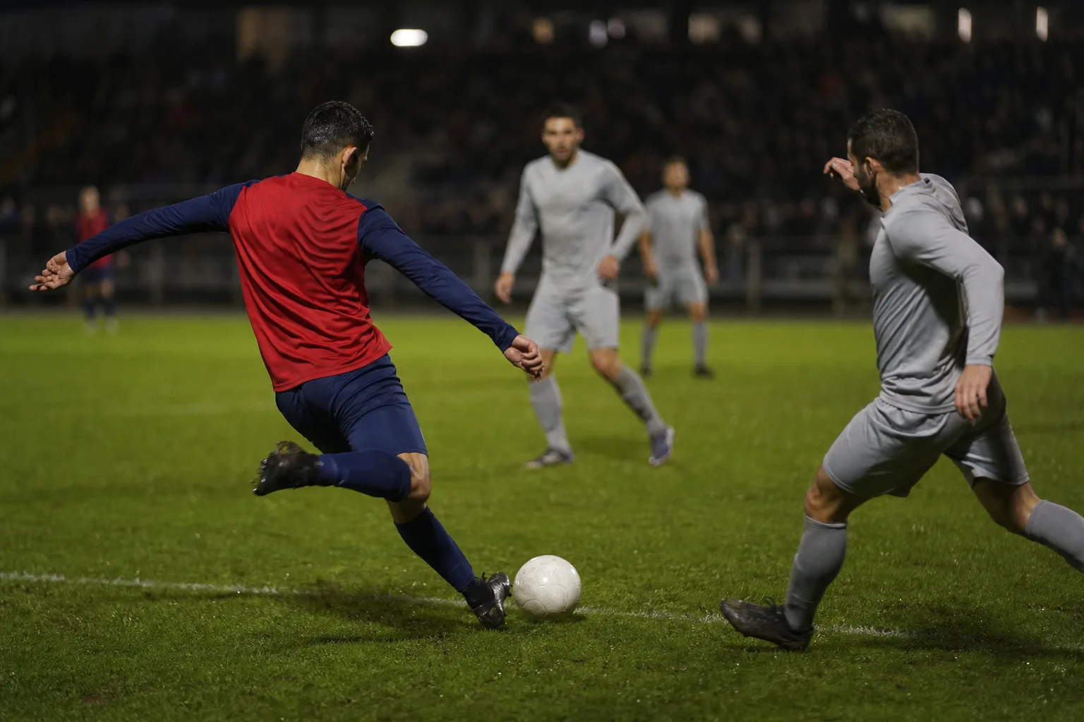 Action fictive d'un match en rouge et bleu